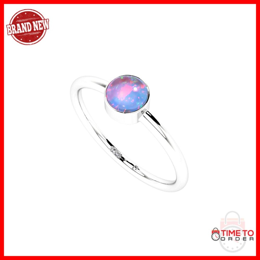 Sterling Silver Stackable Opal Ring, October Birt… - image 1